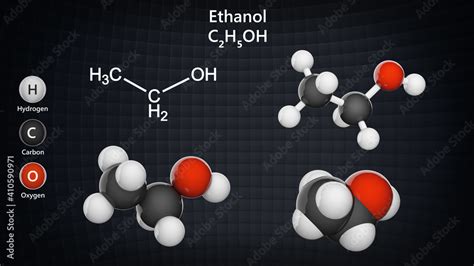 Structural chemical formula and molecular structure of Ethanol (drinking alcohol). Formula ...