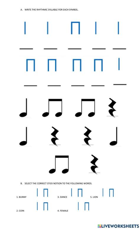 Syllables and Stick Notation worksheet | Notations, Syllable, Music math