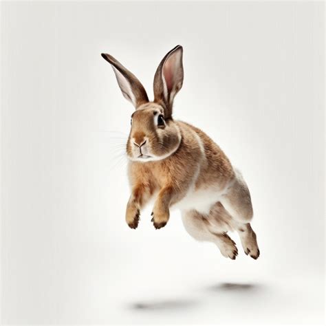 Premium Photo | White rabbit jump on white background full body with free space Made by ...