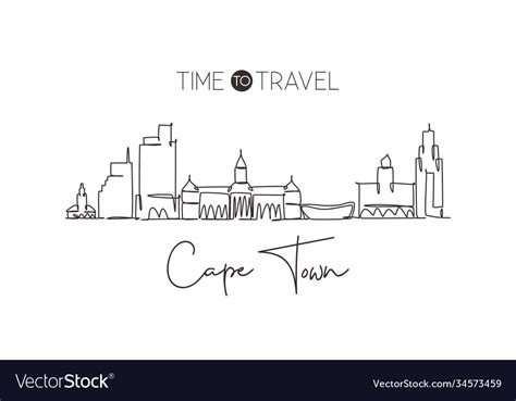 One single line drawing cape town city skyline Vector Image