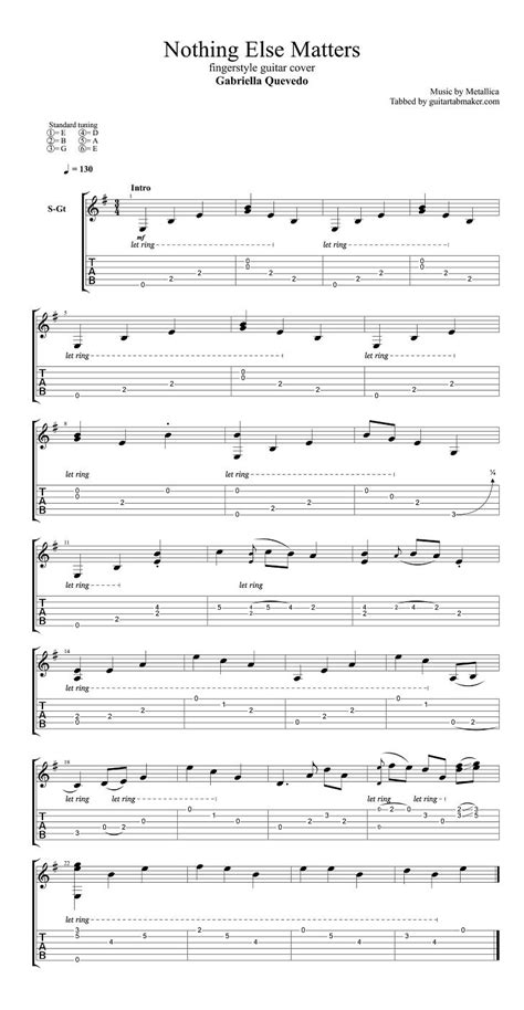 Nothing Else Matters fingerstyle guitar tab - pdf guitar sheet music - guitar pro tab download ...