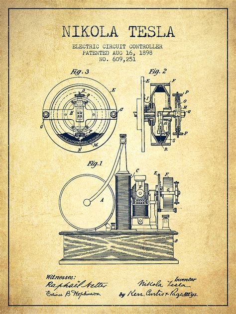 Nikola Tesla Electric Circuit Controller Patent Drawing From 189 ...