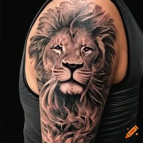 Lion tattoo with cannabis leaf and exhaling smoke on Craiyon