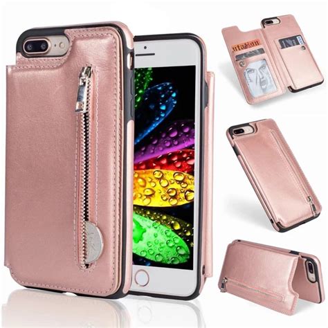 For Apple iPhone 8 Case 8 Plus Zipper Leather & Silicone Flip Cover iPhone 8 Plus Case With ...