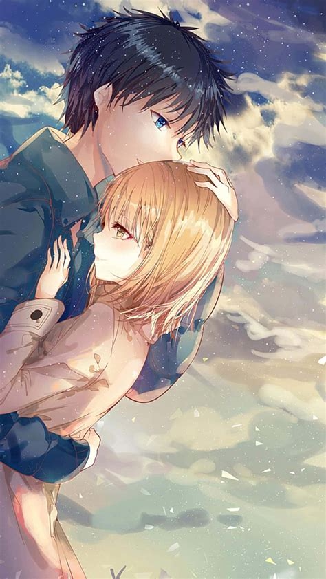 Download Adorable Anime Couple Embracing their Love | Wallpapers.com