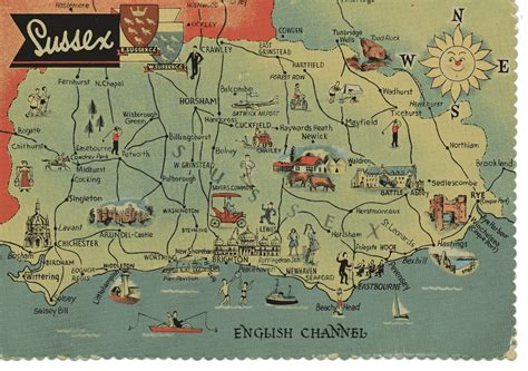 Sussex Postcard-1950's | Sussex, County map, Forest row