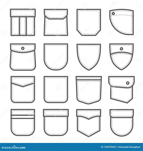 Patch Pocket Flat Sketch Vector Illustration Set, Different Types Of ...