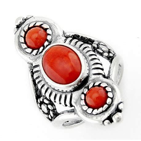 Southwestern Sterling Silver Ring with Coral - jewelry.farm