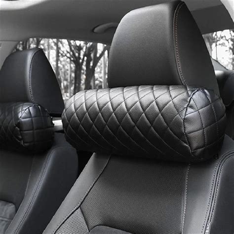 2Pcs Universal Memory Foam Car Neck Pillow PU Leather Auto Cylindrical ...