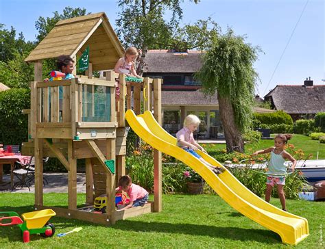 Outdoor playhouse for kids with slide | Wooden climbing frame, Wooden playground equipment ...