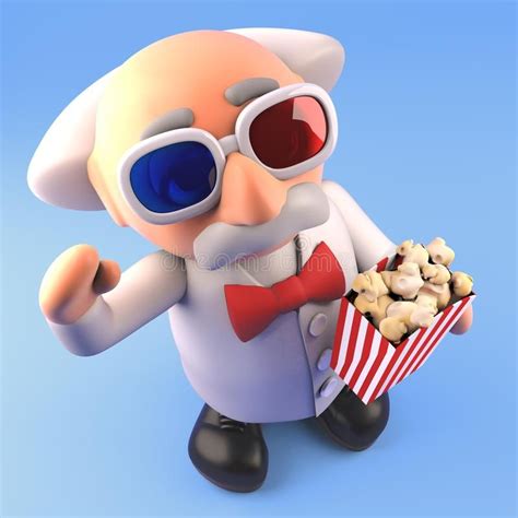 Cartoon mad scientist professor at the movies in 3d glasses and eating popcorn, , #AD, # ...