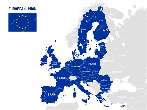 Mapa de países da União Europeia. Nomes de países membros da UE, ilustração de mapas de ...