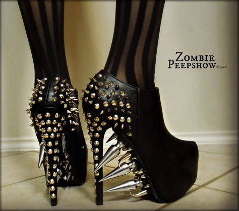 Stiletto "Riot" Platform Spike Boots - Awesome Skulls