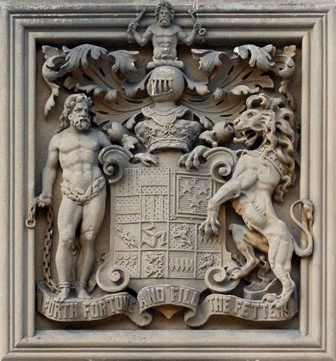 The coat of arms of the Duke of Atholl above the gates at Blair Castle in Blair Atholl ...