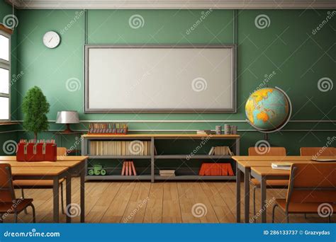 Empty Junior High School Classroom with a Clean White Blackboard Stock Illustration ...