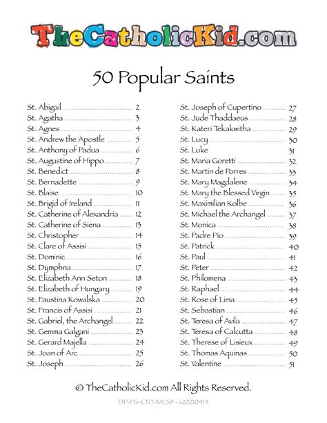 50 Popular Saints - Catholic Coloring Page Downloads - TheCatholicKid.com