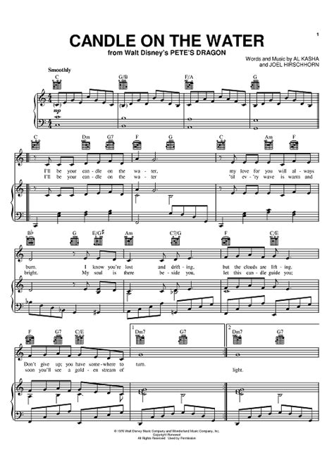 Candle On The Water" Sheet Music by Al Kasha for Piano/Vocal/Chords - Sheet Music Now