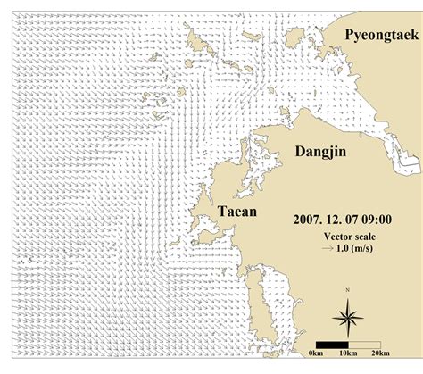 shows a snapshot of the tidal currents at 9 a.m., on 1 December 2007 ...