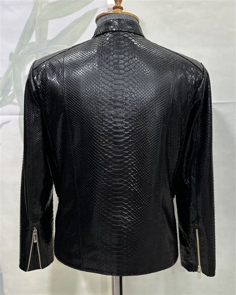 Black Python Leather Moto Jacket - Leather Guys