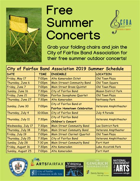 Download Our Summer Concert Schedule - City of Fairfax Band Association