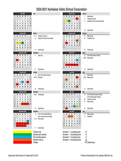 Fillable Online Academic Year Calendar - Kankakee Valley School Corporation Fax Email Print ...