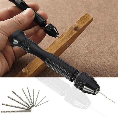 Mini Micro Aluminum Hand Drill With Keyless Chuck 10x Alloy Steel Twist Drills Rotary Tools Wood ...