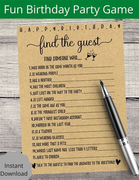 Adult Birthday Party Games Find the Guest Birthday Games - Etsy Canada