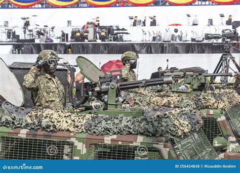 Malaysian Army S Soldiers with Gatling Gun Giving Salute from the Top of Tactical Assault ...