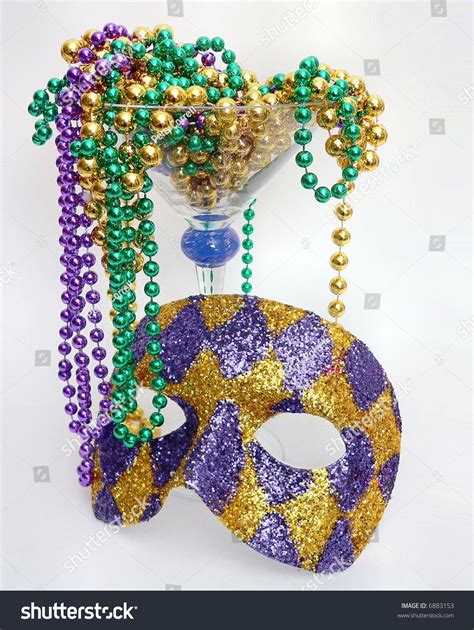 Purple, Green And Gold Mardis Gras, Or Fat Tuesday, Beads Overflow A ...