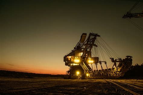black, yellow, industrial, heavy, equipment, sunset, mining excavator ...