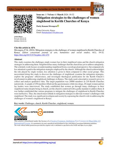 (PDF) Mitigation strategies to the challenges of women singlehood in Kerith Churches of Kenya