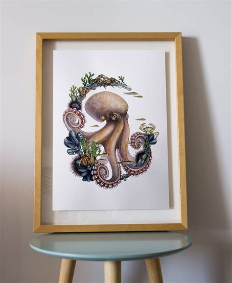 Animal Portrait Octopus Poster Octopus Wall Art Beach House - Etsy