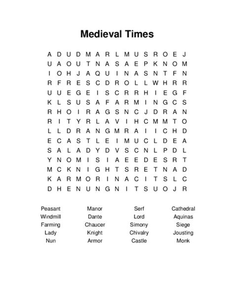 Medieval Times Word Search