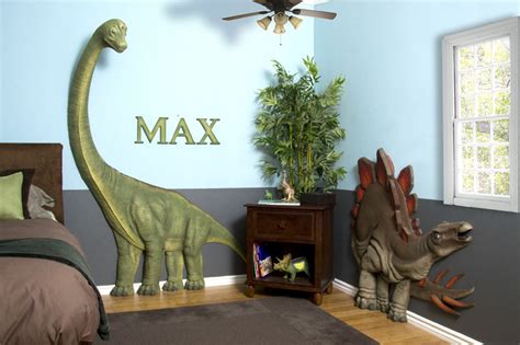 Kids Bedrooms With Dinosaur Themed Wall Art And Murals