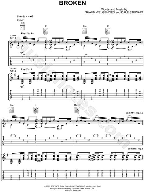 Print and download Seether Broken Guitar TAB. Includes Guitar TAB for ...