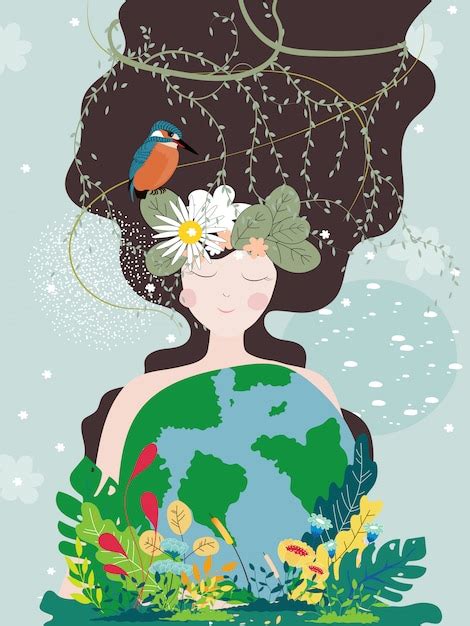 Premium Vector | Mother earth day poster with planet and nature beauty ...