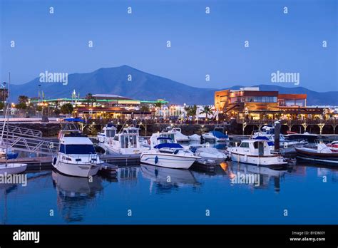 Boats in the marina at night, Marina Rubicon, Playa Blanca, Lanzarote, Canary Islands, Spain ...