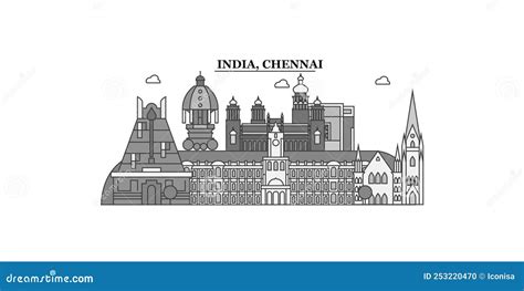 India, Chennai City Skyline Isolated Vector Illustration, Icons Stock ...