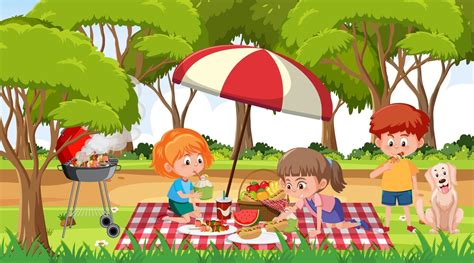 Scene with many kids picnic in the park 2712363 Vector Art at Vecteezy