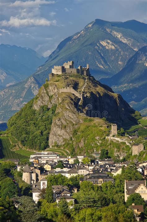 The Medieval Castle Tourbillon And The Town Of Sion Switzerland Stock Image - Image of medievel ...