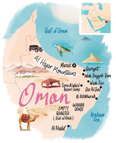 Oman map | Illustrated map, Oman travel, Oman