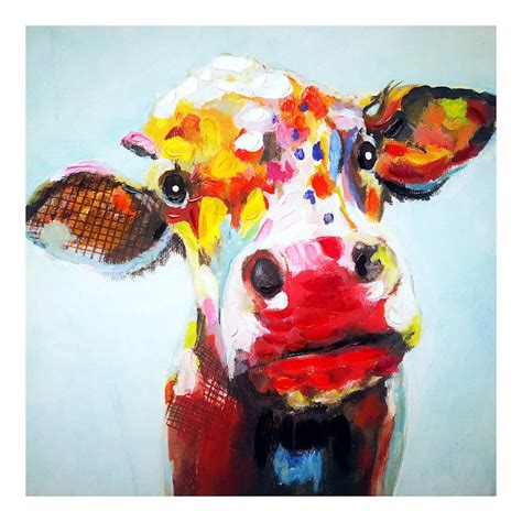 Colorful Cow Embellished Canvas Wall Art, 35"