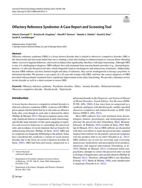 Olfactory Reference Syndrome: A Case Report and Screening Tool | Request PDF