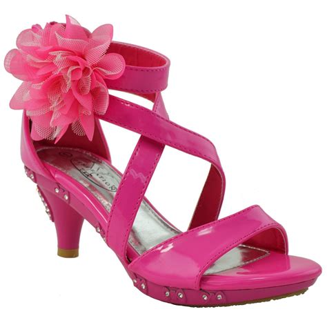 Kids Dress Sandals Rhinestone Bow Accent Strappy Flower High Heel Pink ...