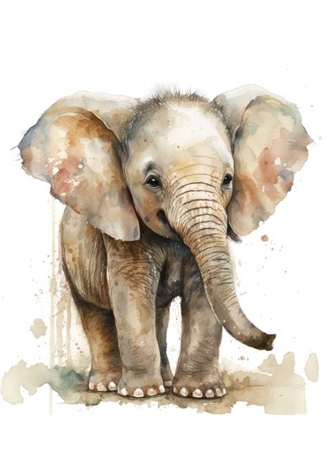 'Baby Elephant Watercolor' Poster, picture, metal print, paint by ...