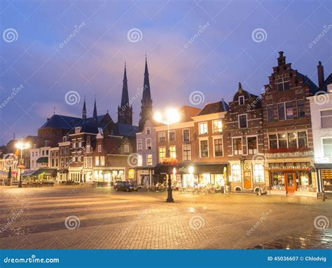 Market Square in Delft at Night Editorial Photography - Image of ...