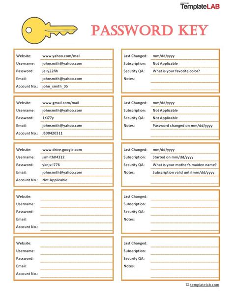 33 Best Password List Templates (Word, Excel & PDF) ᐅ TemplateLab ...