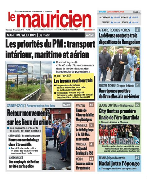 Le Mauricien du 24 janvier 2018 - Le Mauricien