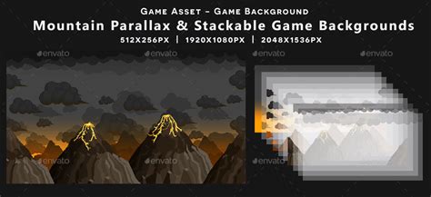 4 Mountain Pixel Game Backgrounds - Parallax and Stackable by Space_Gecko