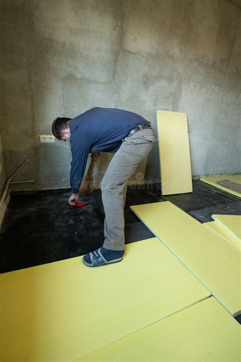 Installation of Expanded Polystyrene for Floor Insulation. Stock Image ...